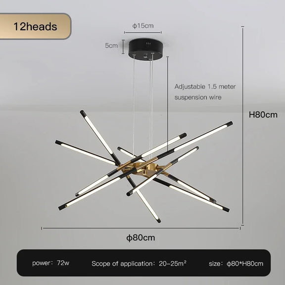 Nordic gold starburst LED chandelier ceiling light