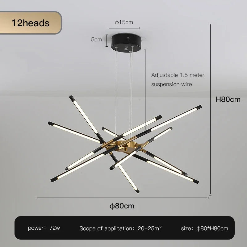 Nordic gold starburst LED chandelier ceiling light