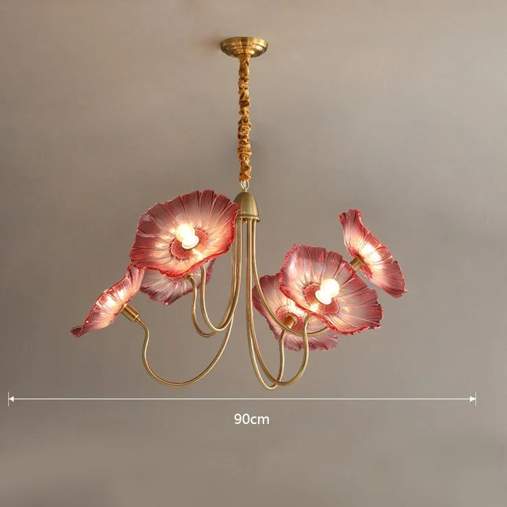 Decorative gold and glass multi-head pendant light