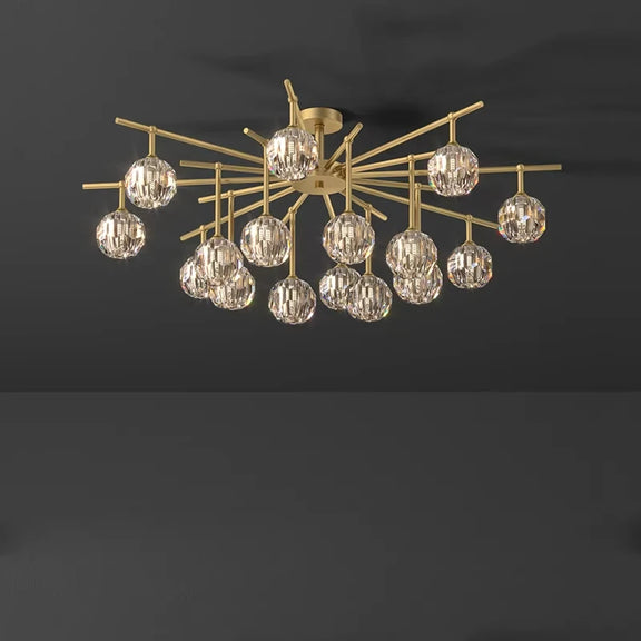 Gold crystal burst chandelier ceiling light front view