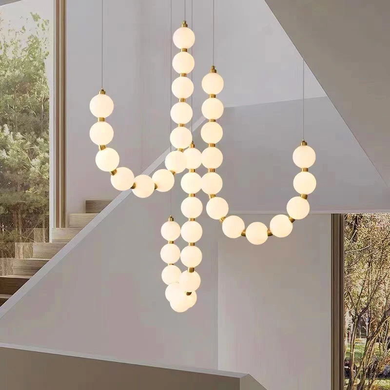 Nordic multi globe staircase chandelier modern gold
