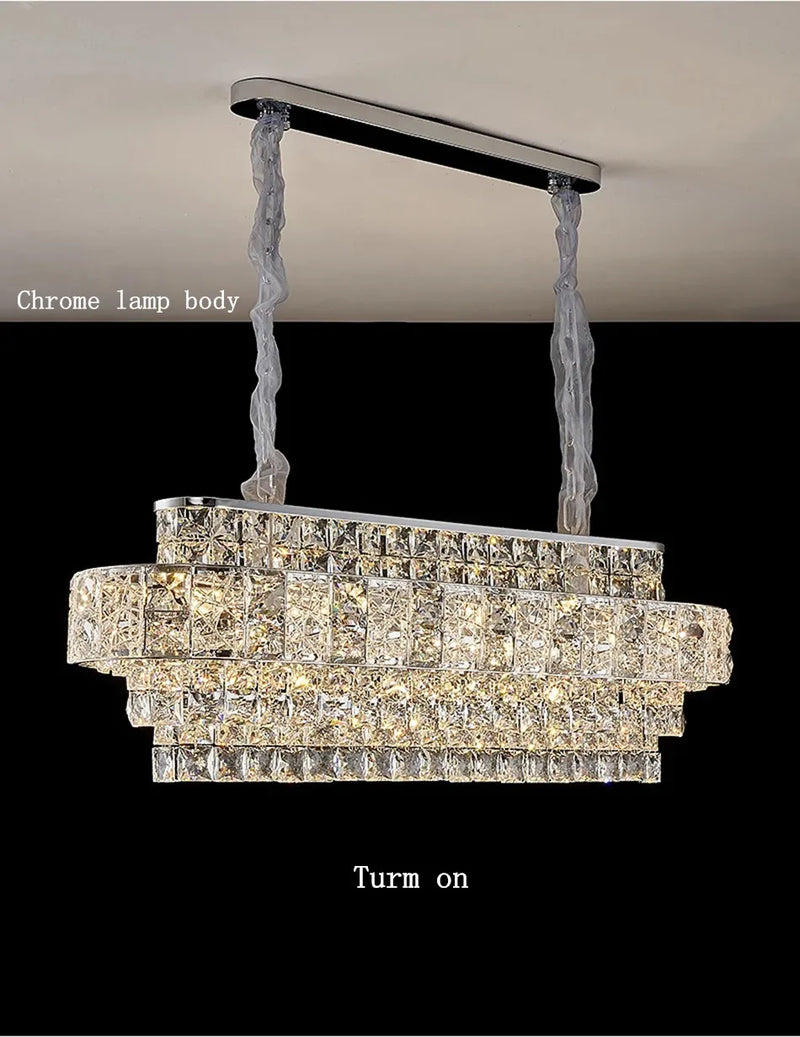 High-clarity crystal block chandelier for kitchen island