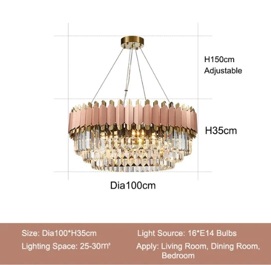 Tri-color dimmable pink crystal chandelier