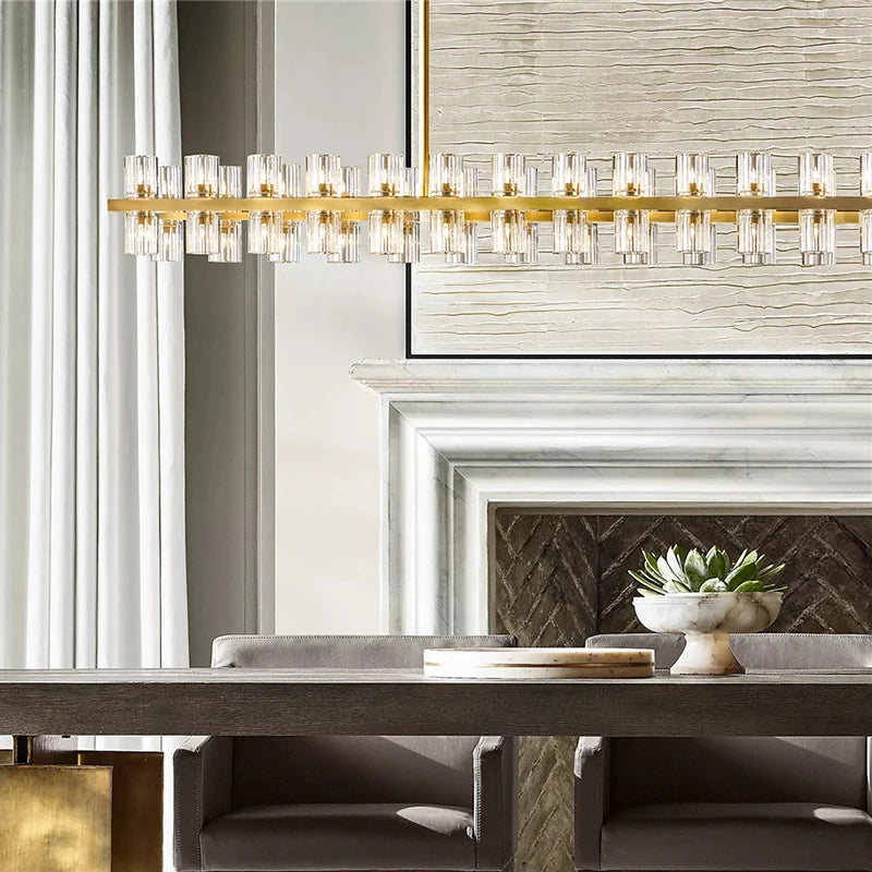 Modern linear crystal chandelier with 32–48 lights