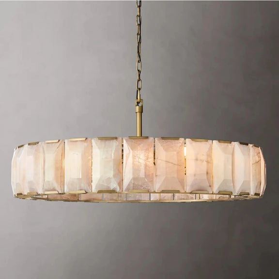 Vintage crystal ring chandelier with brushed gold frame