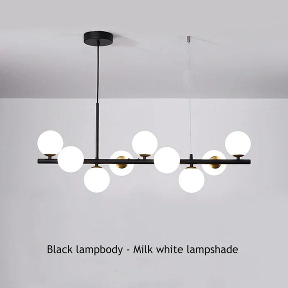 Contemporary LED glass globe chandelier interior
