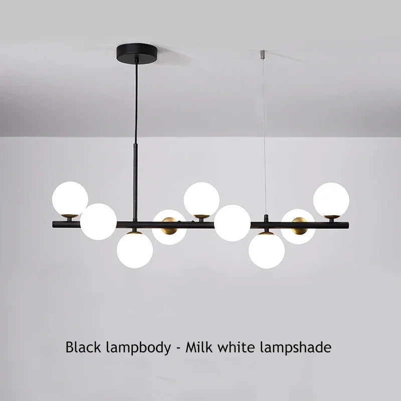 Contemporary LED glass globe chandelier interior