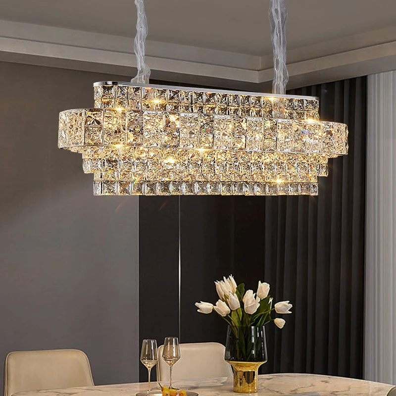 Luxury rectangular crystal chandelier for dining room