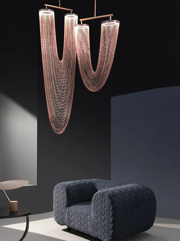 metal tassel chandelier stairwell pendant