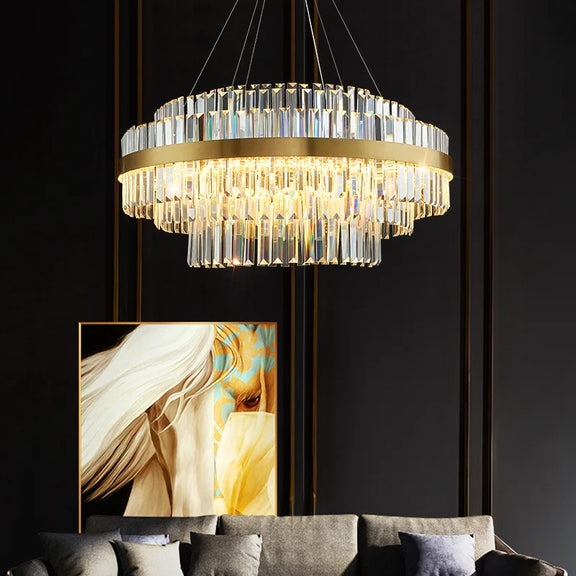 Nordic gold 3-tier crystal chandelier front view