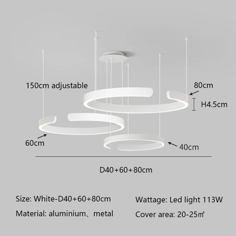 Minimalist circular LED pendant chandelier black finish