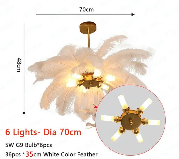 Bohemian feather chandelier soft ambient glow