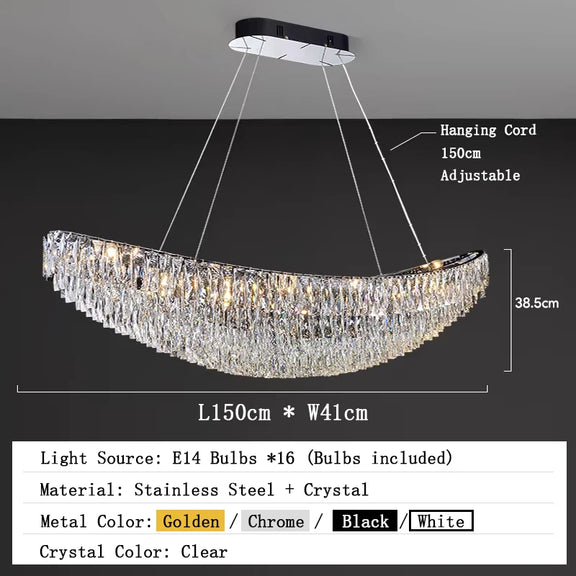 Luxury crystal boat chandelier for large dining table lighting