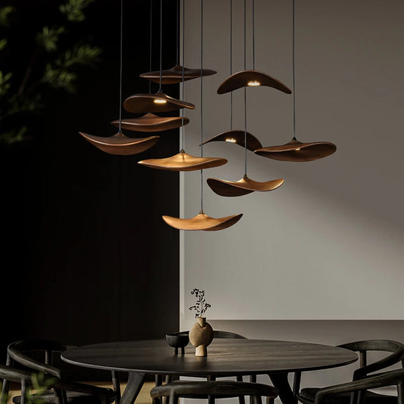 Designer wooden craft LED chandelier dining room