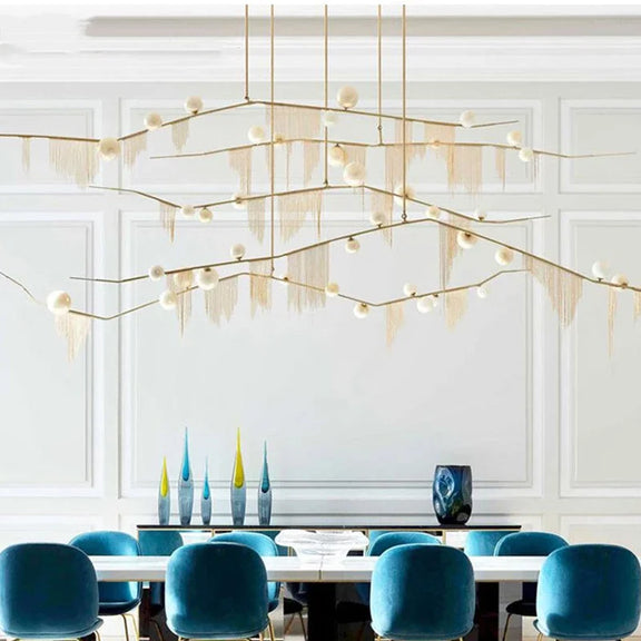 Luxury gold tassel LED chandelier dining room