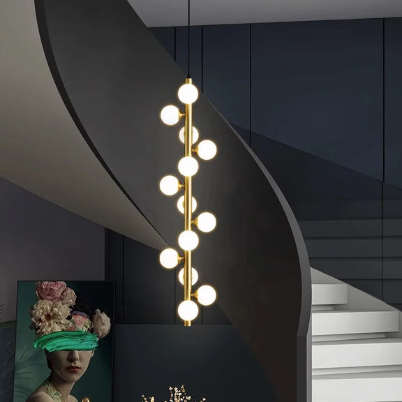 Vertical glass globe LED chandelier dining room