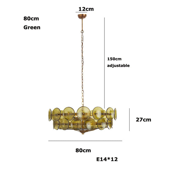 Elegant amber and green art glass chandelier design