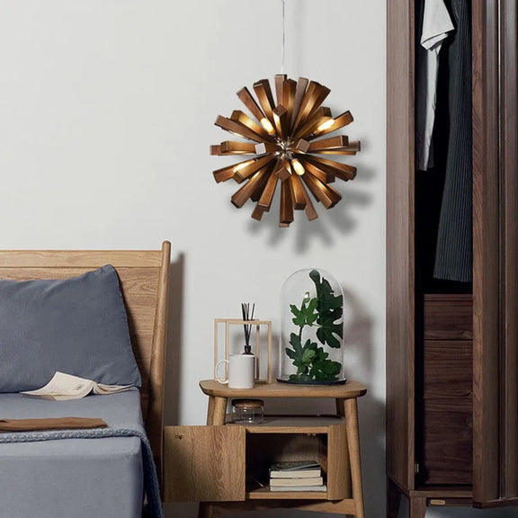 Rustic Japanese wooden LED pendant light