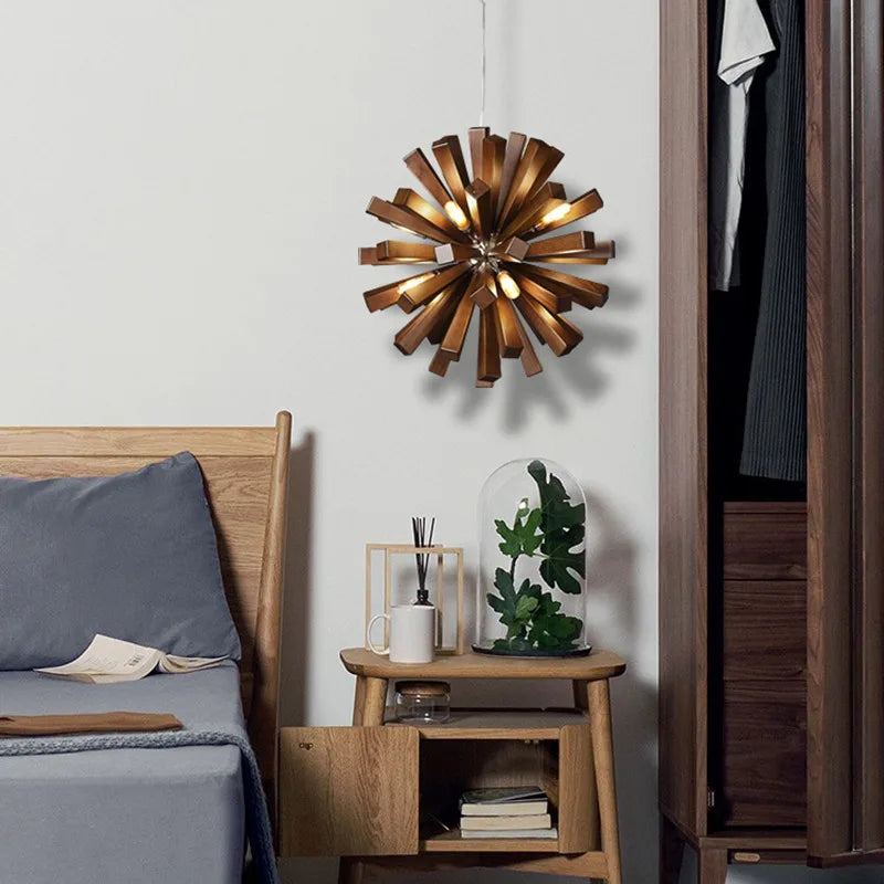 Rustic Japanese wooden LED pendant light