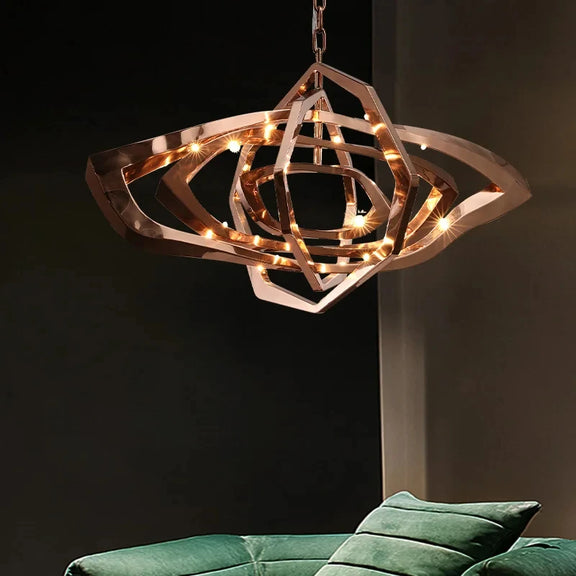 Close-up of polished stainless steel curved lighting