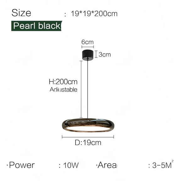 Close-up of pearl black round pendant light with 19cm heads
