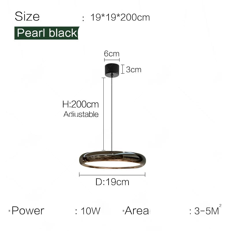 Close-up of pearl black round pendant light with 19cm heads