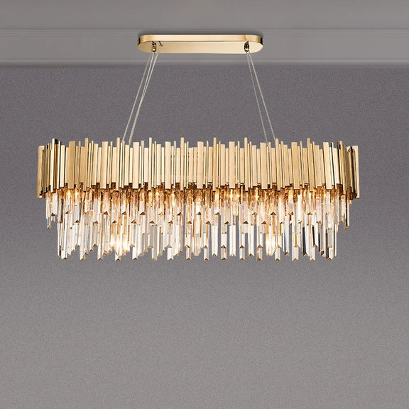 Gold crystal tiered chandelier front view