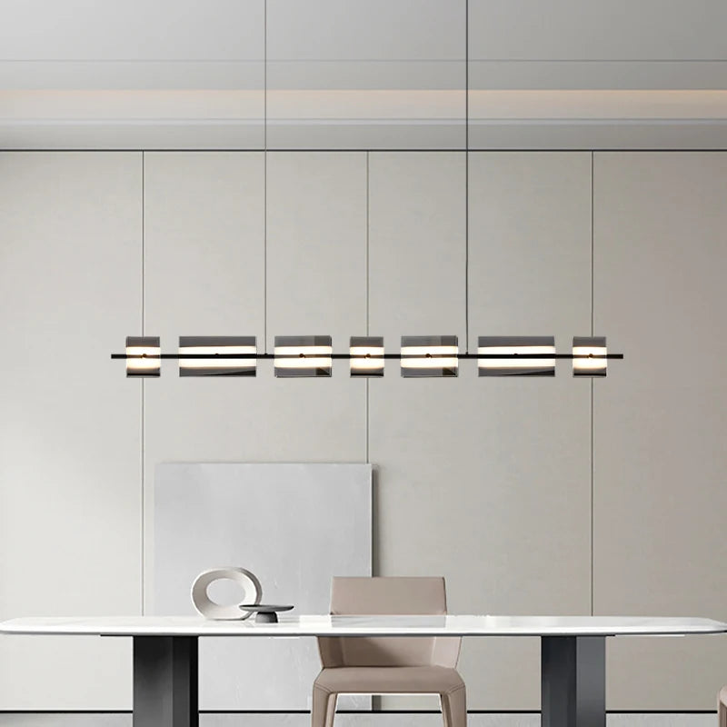 Contemporary dining room lighting with copper glass fixture
