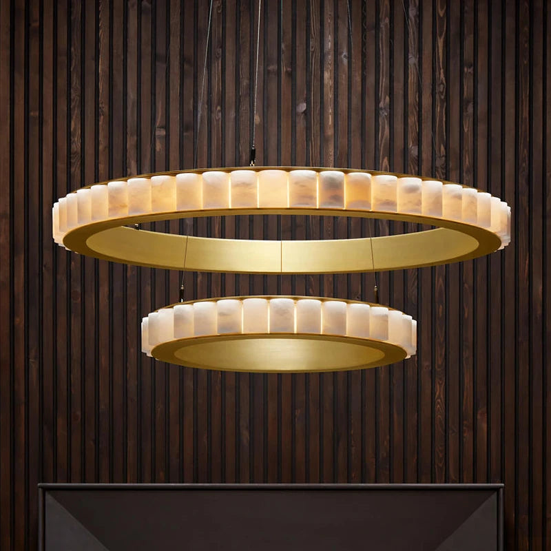 Circular LED onyx chandelier luxury interior decor