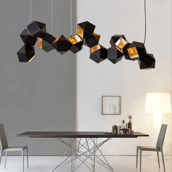 Geometric black and gold cube pendant light