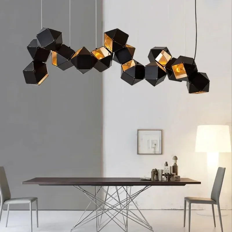 Geometric black and gold cube pendant light