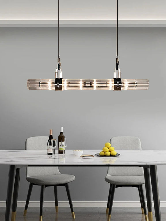 Luxury linear glass LED chandelier interior view
