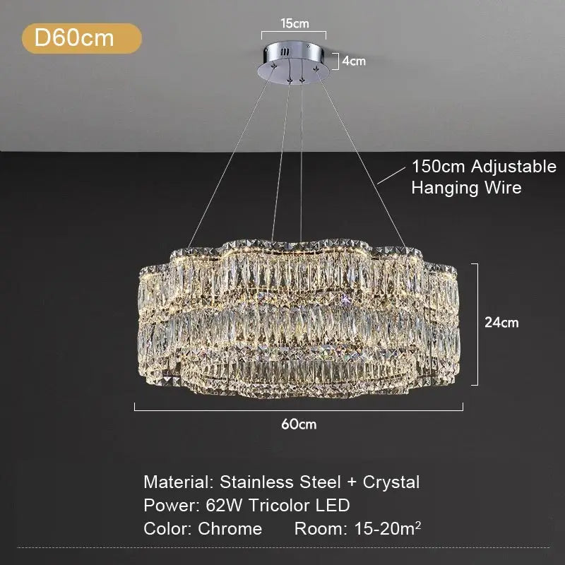 Luxury chrome crystal pendant light hotel lobby