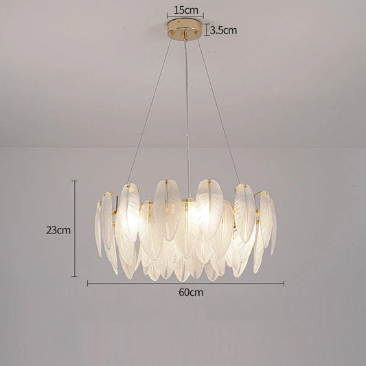 Gold feather glass LED chandelier living room