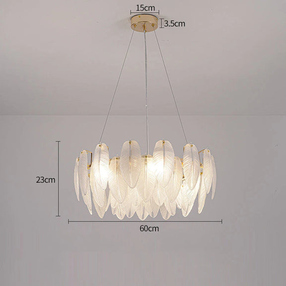 Gold feather glass LED chandelier living room