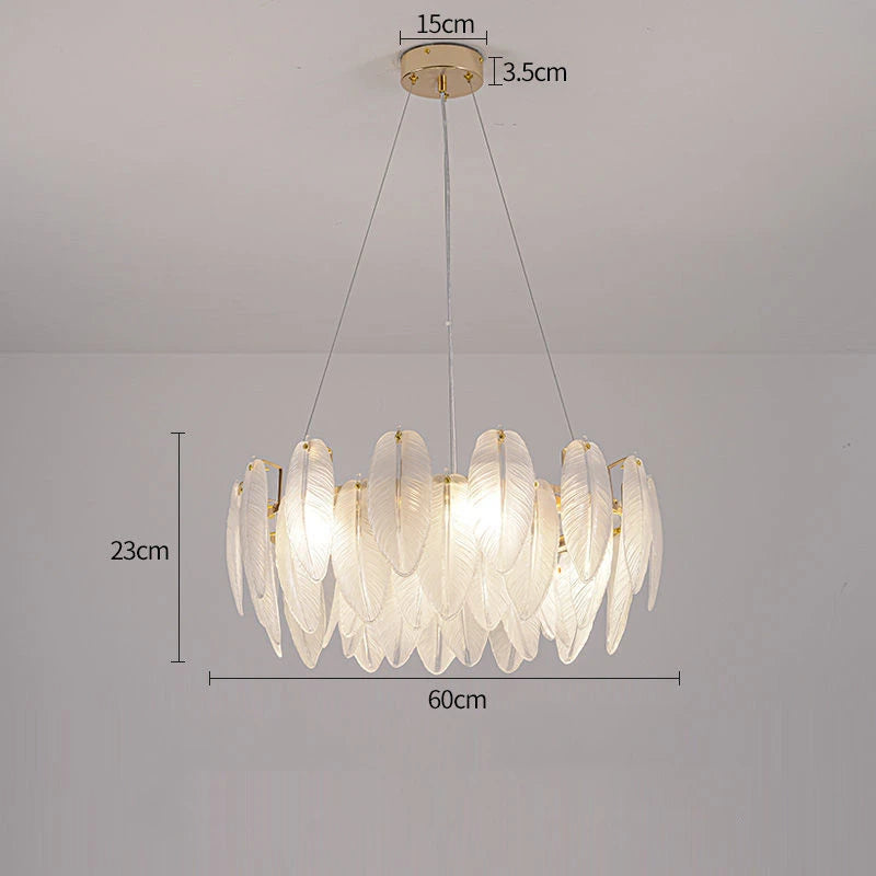 Gold feather glass LED chandelier living room