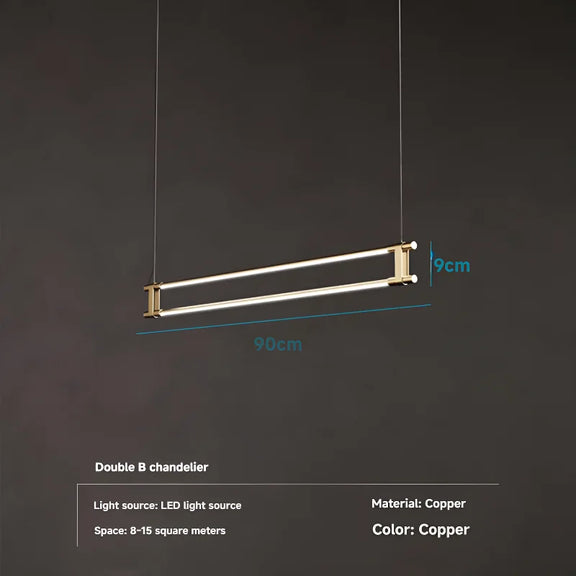 Minimalist copper LED chandelier bar interior