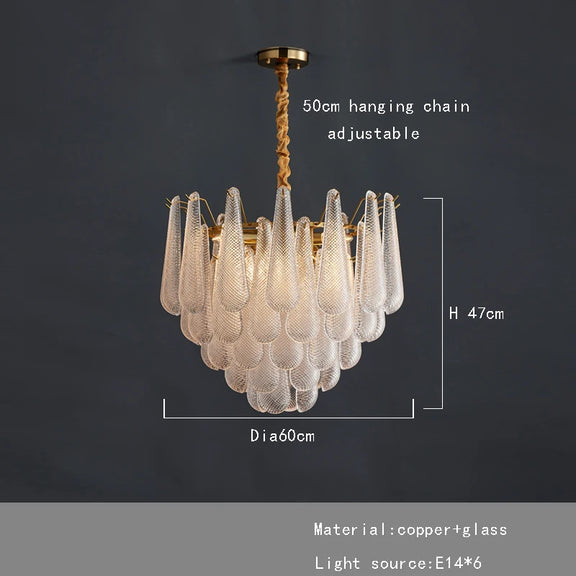 Tapered glass pendant chandelier in gold tone