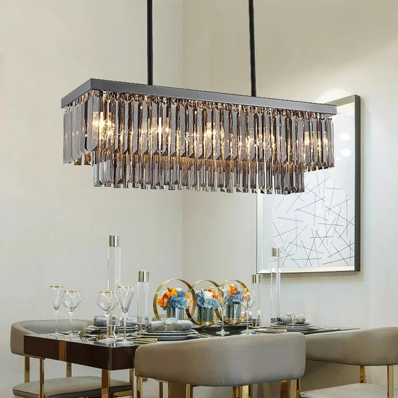 Modern crystal prism chandelier stainless steel finish