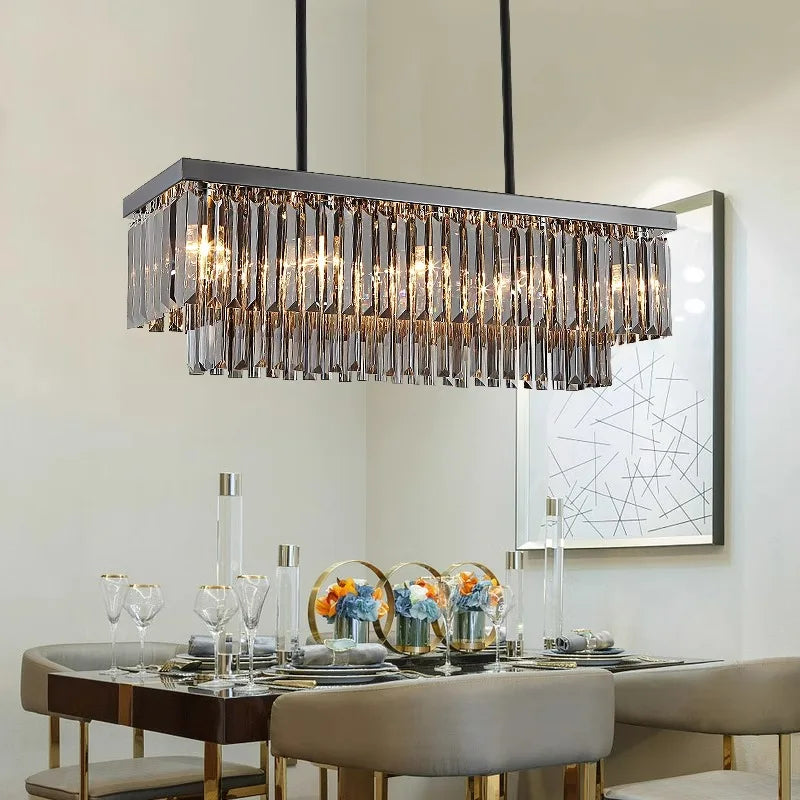 Modern crystal prism chandelier stainless steel finish