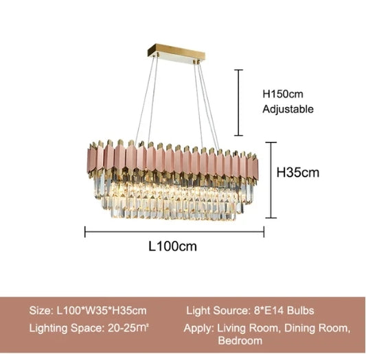 Round and linear pink crystal pendant for modern interiors