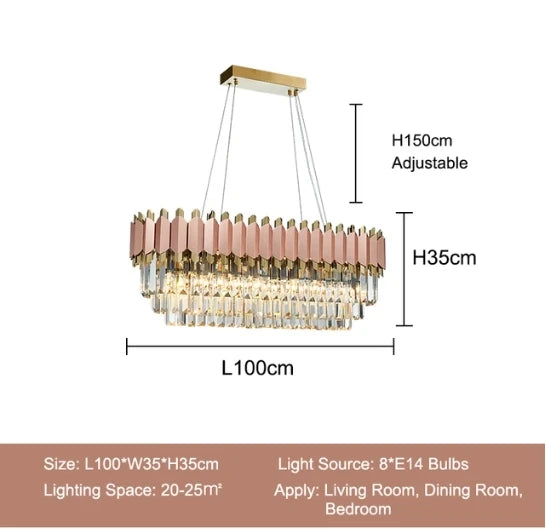 Round and linear pink crystal pendant for modern interiors
