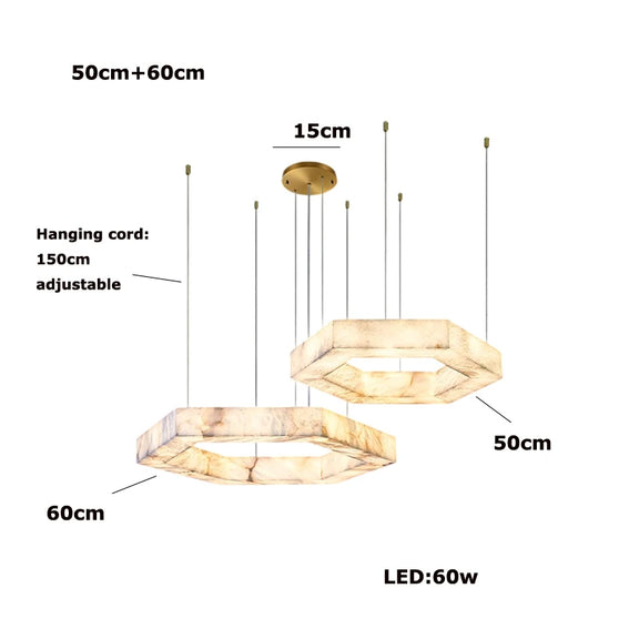 Gold marble hexagon chandelier adjustable height