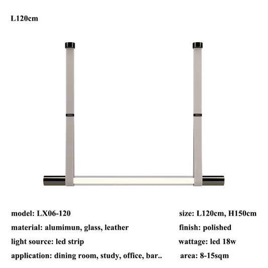 Modern linear LED pendant lamp with leather accents