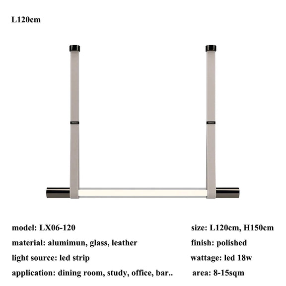 Modern linear LED pendant lamp with leather accents