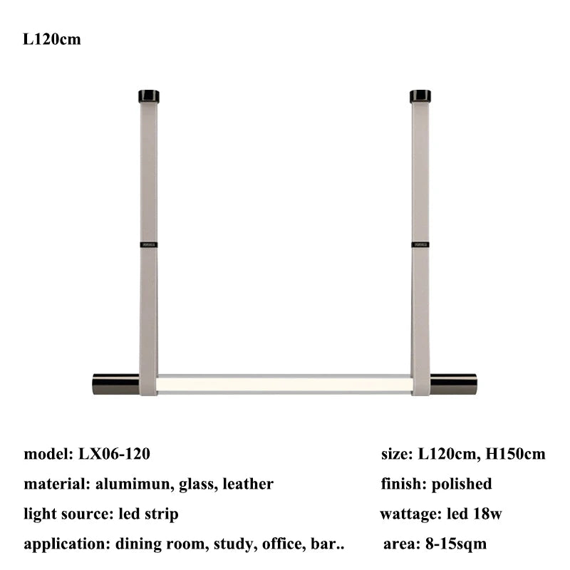 Modern linear LED pendant lamp with leather accents