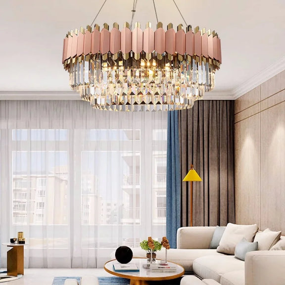 Pink crystal LED chandelier luxury ceiling light