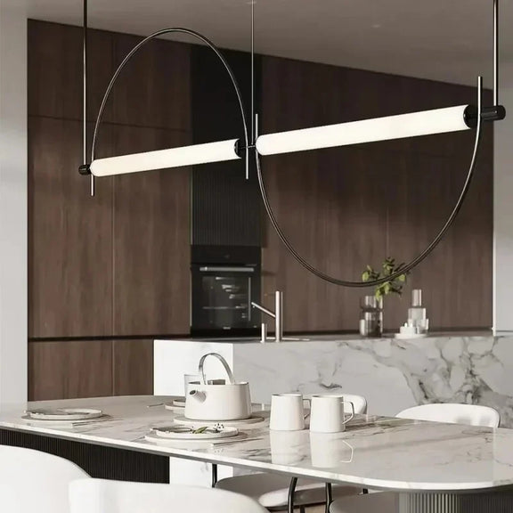 Modern gold semi circular linear chandelier interior