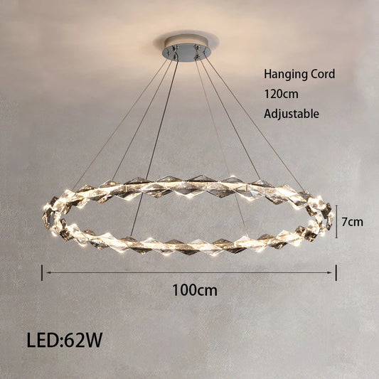Luxury faceted crystal LED chandelier close-up