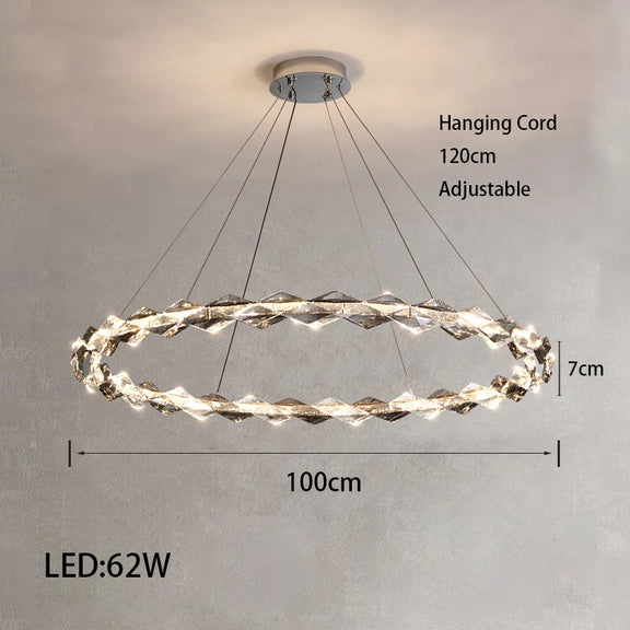 Luxury faceted crystal LED chandelier close-up
